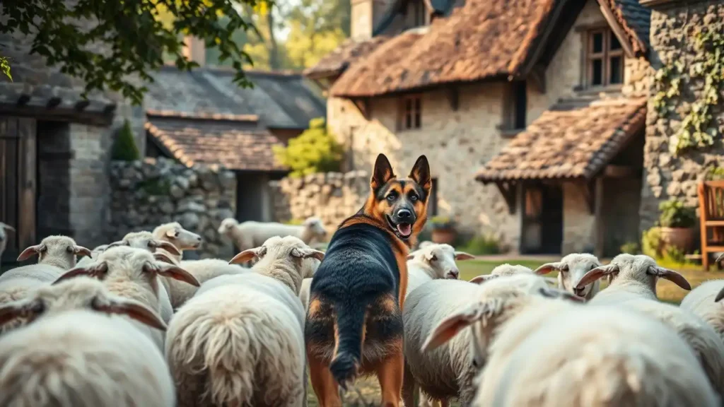 German Shepherd herding in medieval Europe