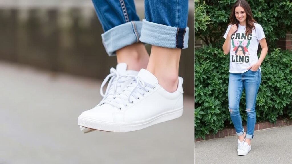White Sneakers, Rolled-Up Jeans, and Graphic Tee Look