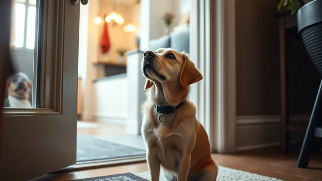 a dog waiting at the door