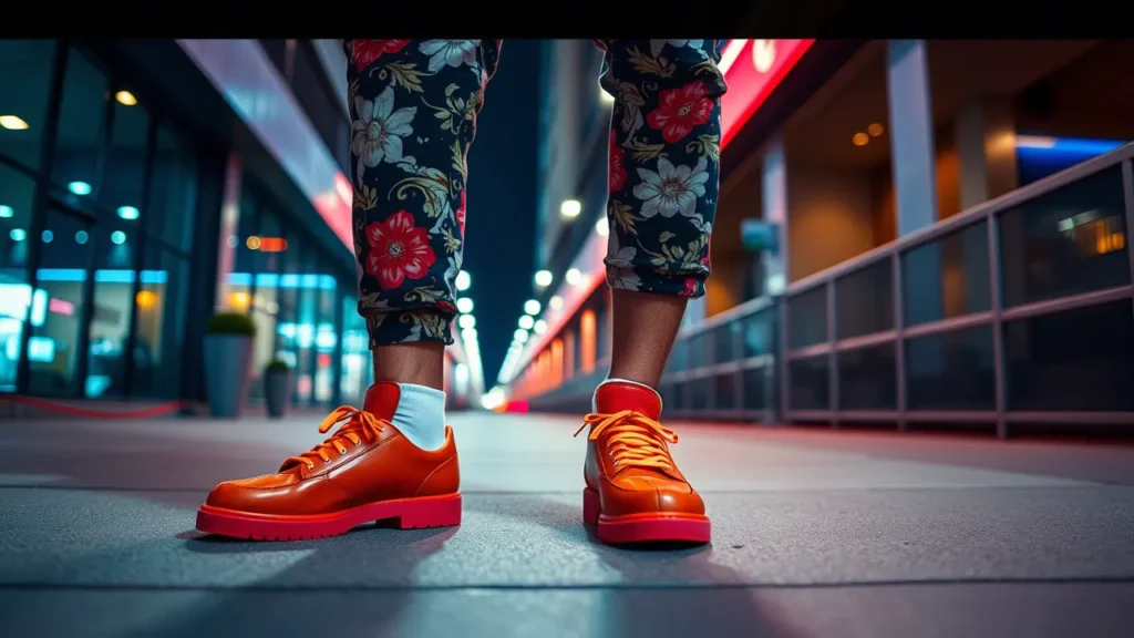bold shoes with printed outfit