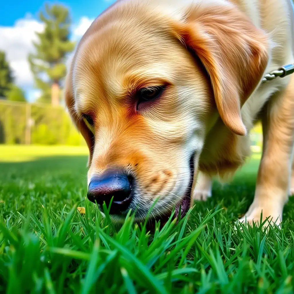 dog eating grass