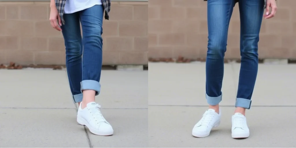 rolled up jeans with white sneaker