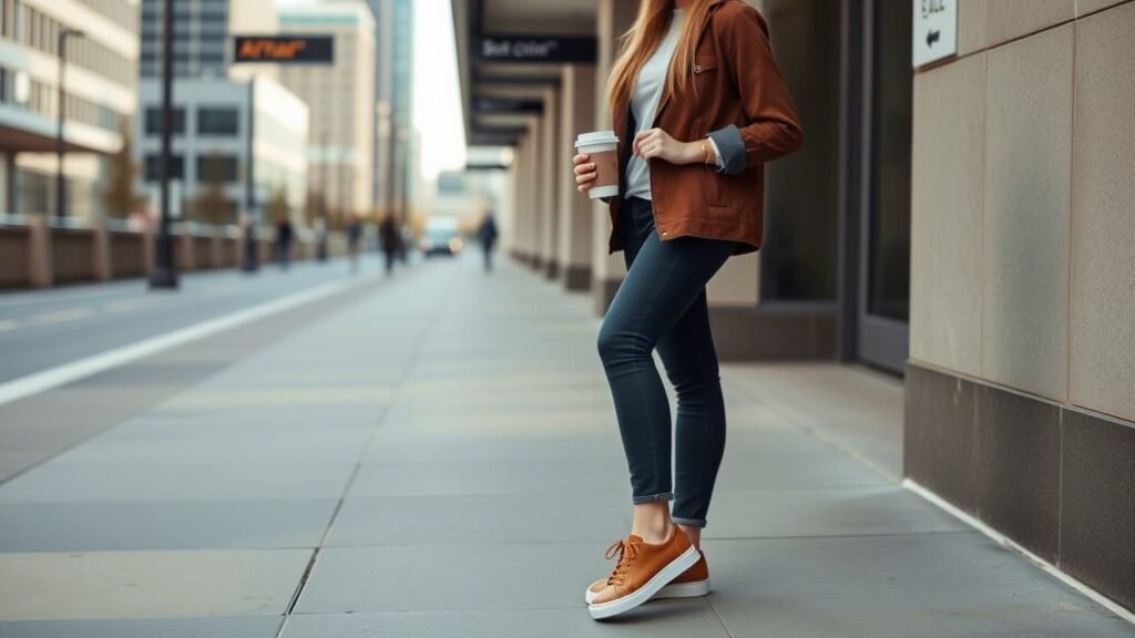 a woman holding a coffee
