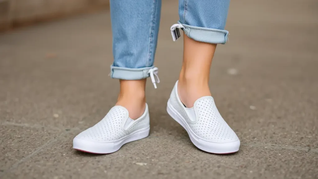 a woman wearing Slip-On Sneakers