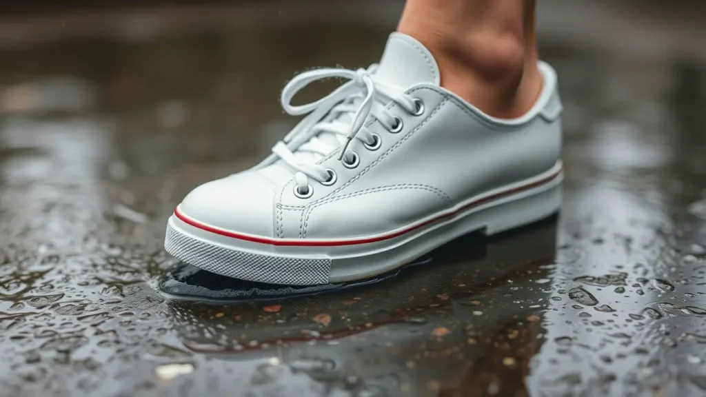 clean white shoes in rainy days