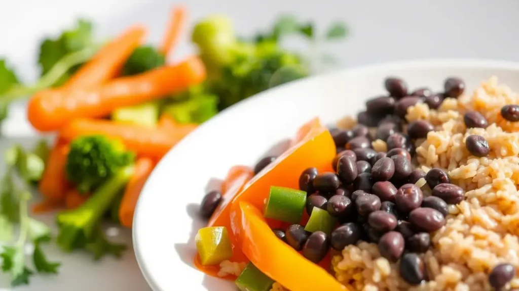 Steamed Vegetables with Brown Rice and Black Beans