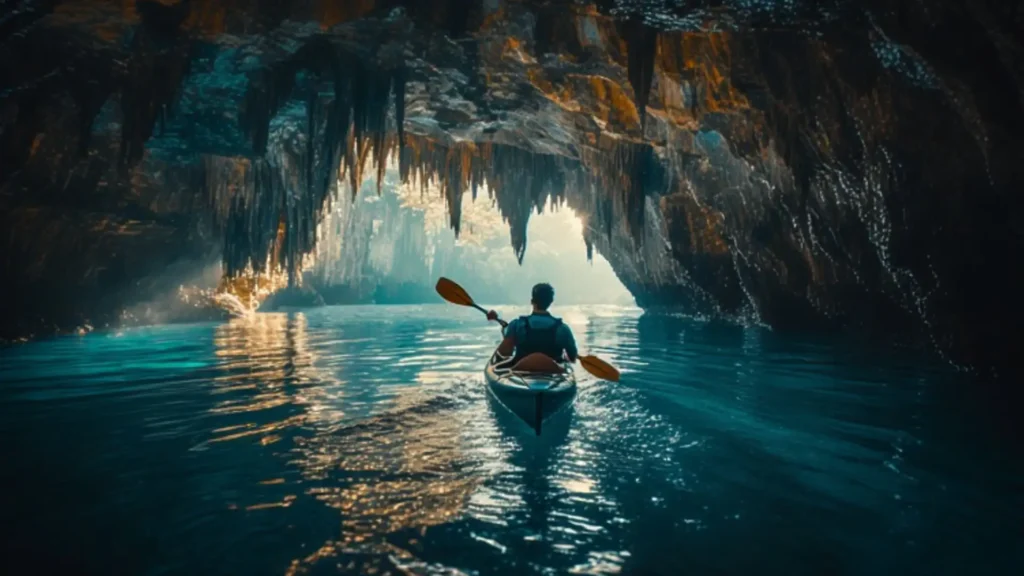 kayaking solo under a cave