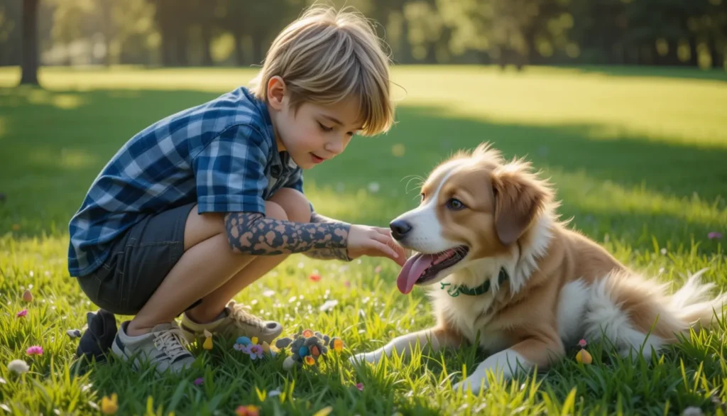 kids play with dogs