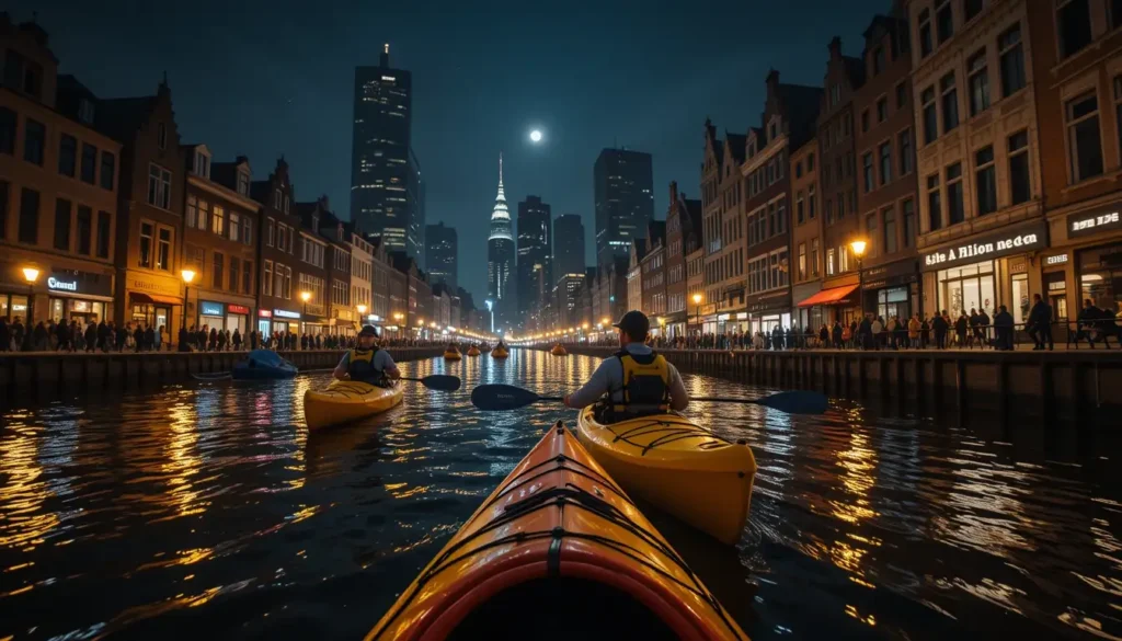 night time urban kayaking